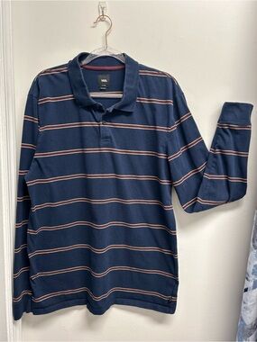 Vans Navy Rugby Style Long Sleeve Polo with Burgundy Stripes